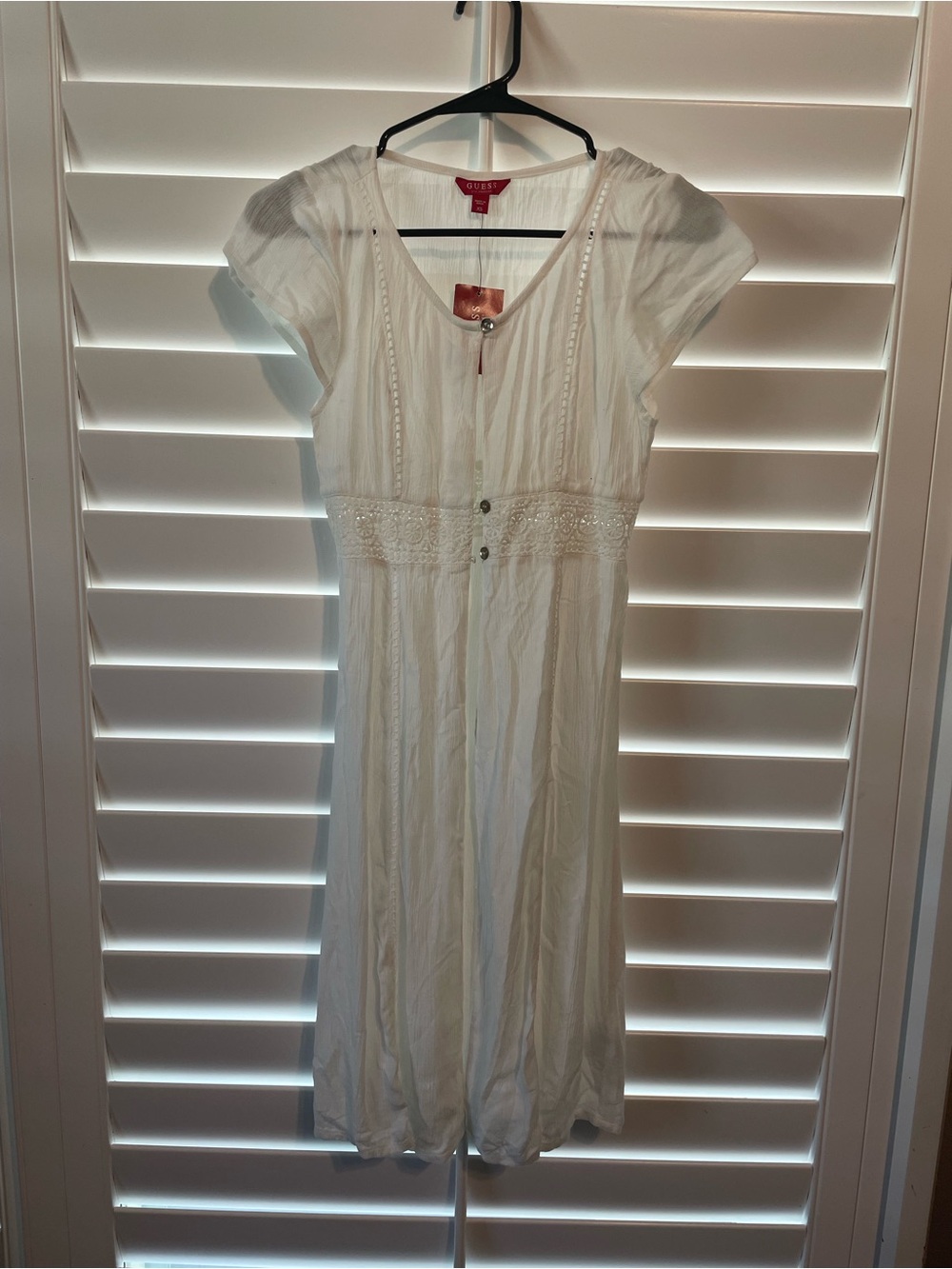 GUESS White Button-Front Midi Dress with Lace Waist